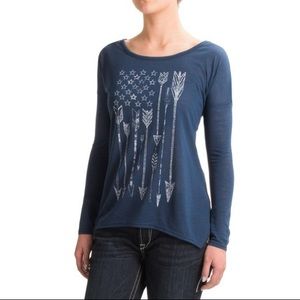 Roper Denim Blue Arrow Design Patriotic Flag Flowy Long-Sleeve Shirt 4th of July